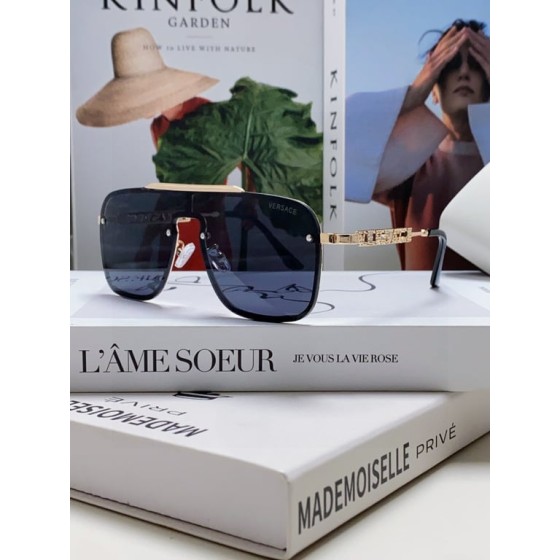Versace Gold-Tone Shield Sunglasses with Crystal Logo Temples